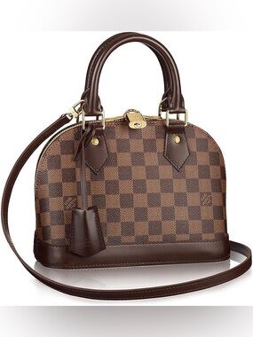L V Brown Checkered Alma Handbag